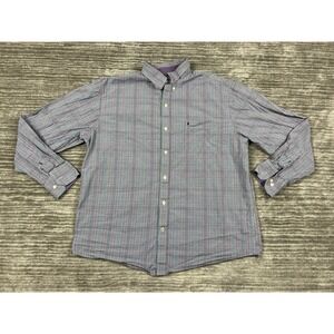 IZOD Premium Essentials Shirt Mens‎ Large Purple Plaid Longsleeve Button-Down